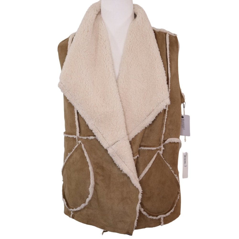 Caslon Reversible Faux Shearling Vest Tan Brown & Cream
